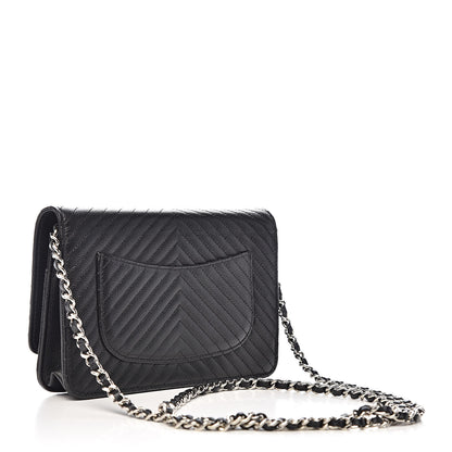 Chanel Caviar Chevron Quilted Wallet On Chain WOC Black 3 of 11