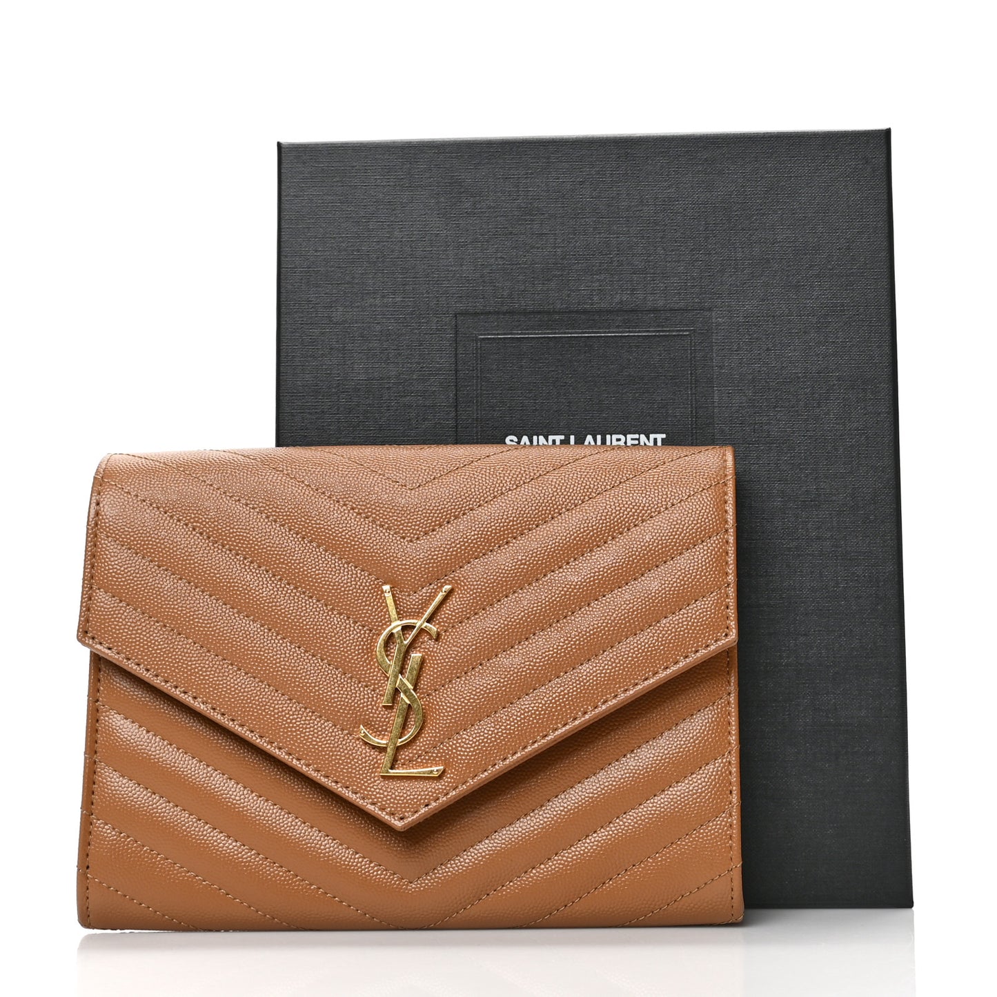 Grain De Poudre Matelasse Chevron Monogram Cassandre Flap Pouch Natural Dark