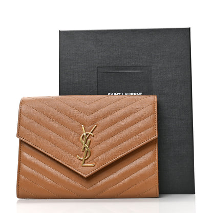 Saint Laurent Grain De Poudre Matelasse Chevron Monogram Cassandre Flap Pouch Natural Dark 8 of 8