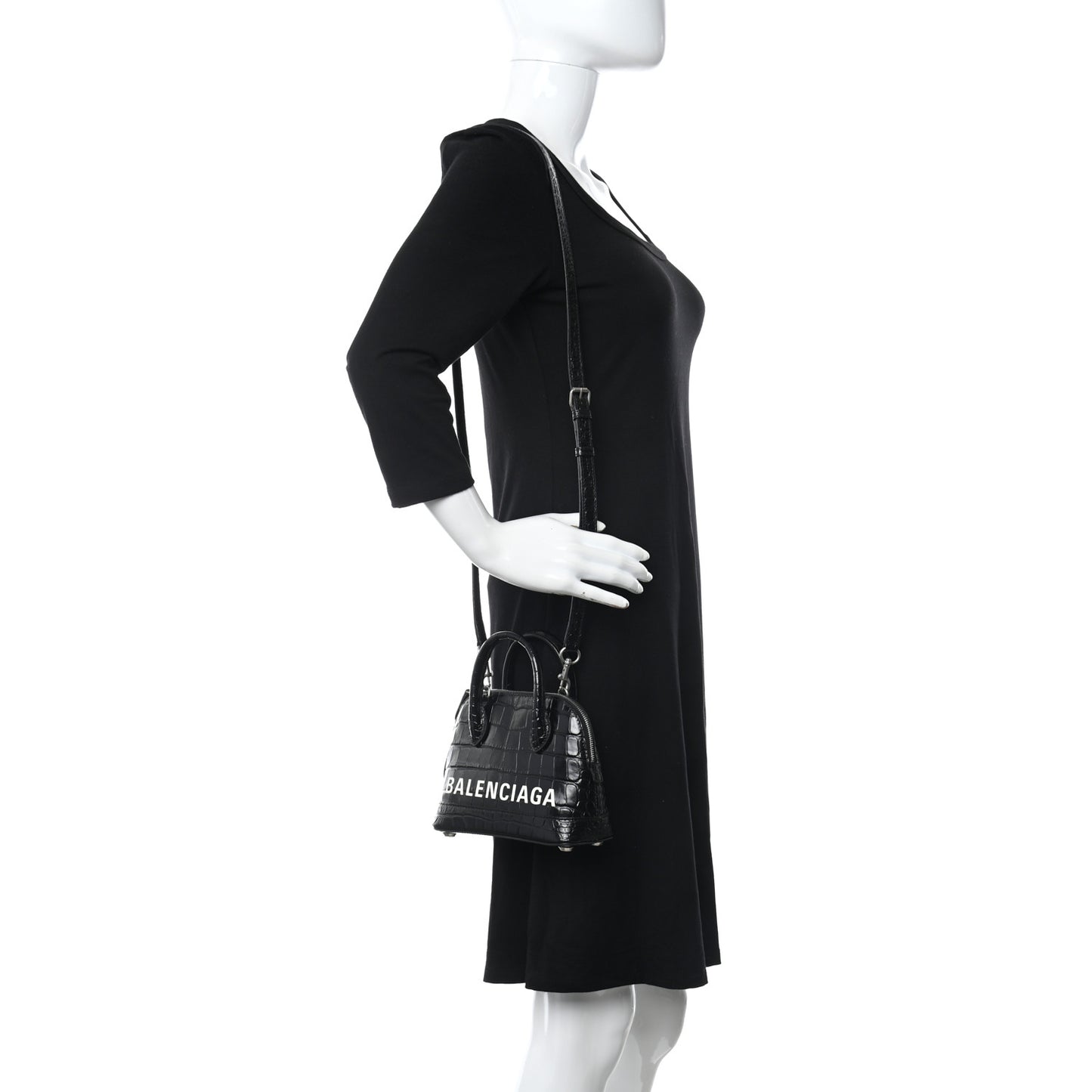 Calfskin Logo Crocodile Embossed XXS Ville Top Handle Bag Black White