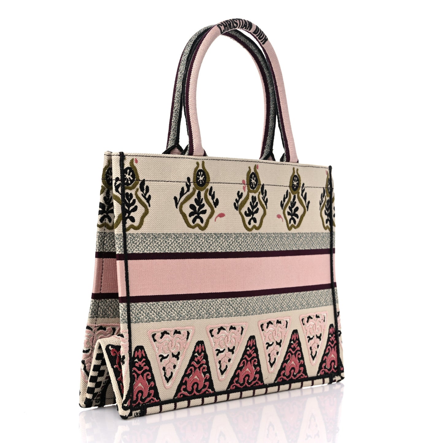 Canvas Embroidered Geometric Medium Book Tote Multicolor