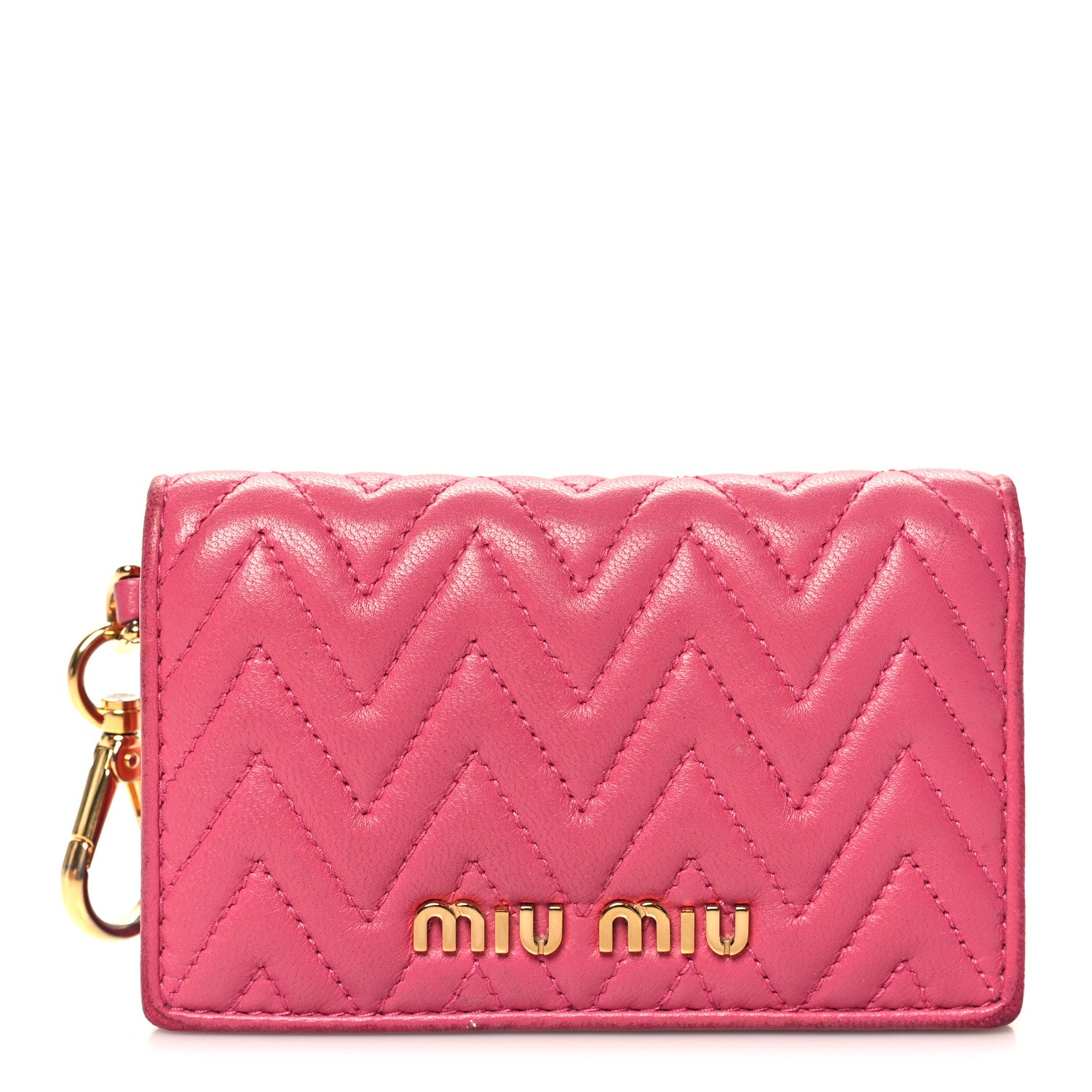 Miu Miu Nappa Impunture Flap Card Holder Key Ring Magenta 1 of 11