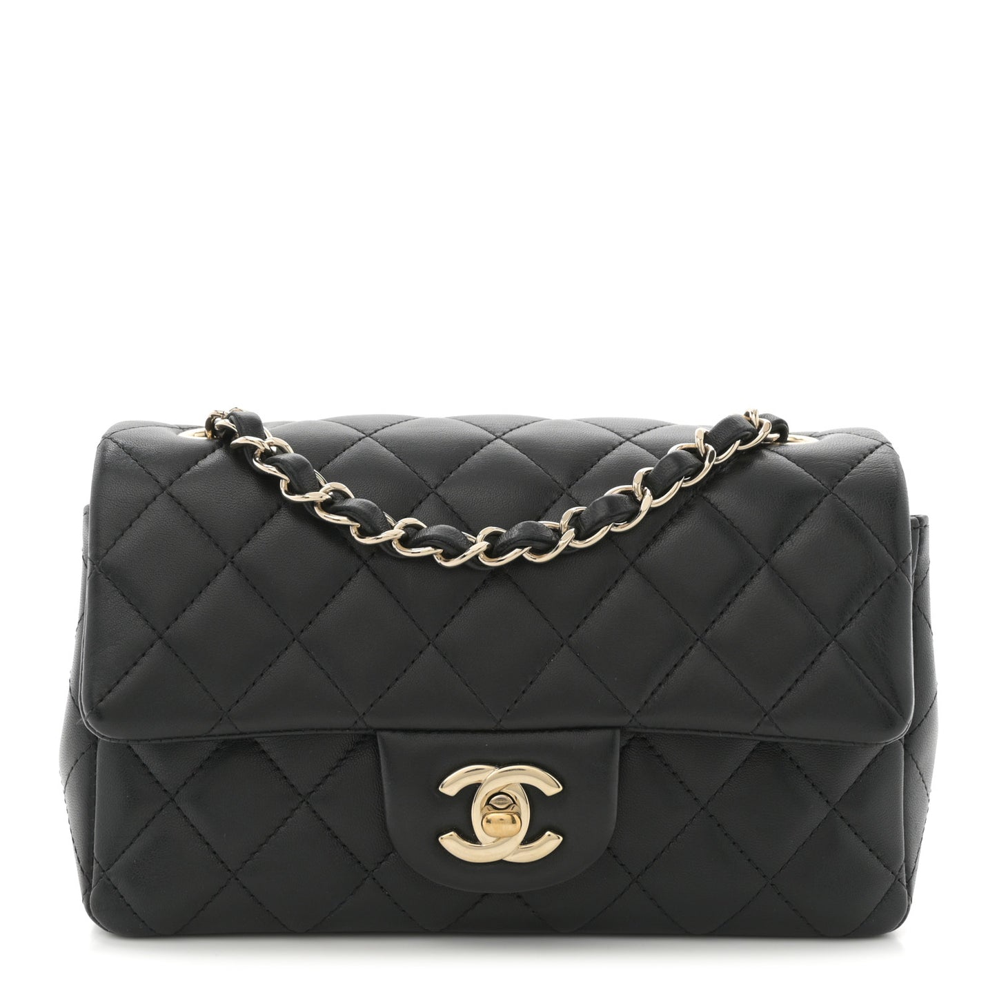 Lambskin Quilted Mini Rectangular Flap Black