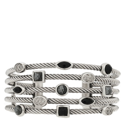 David Yurman Sterling Silver Diamond Hematite Black Onyx Five Row Confetti Cuff Bracelet 1 of 3