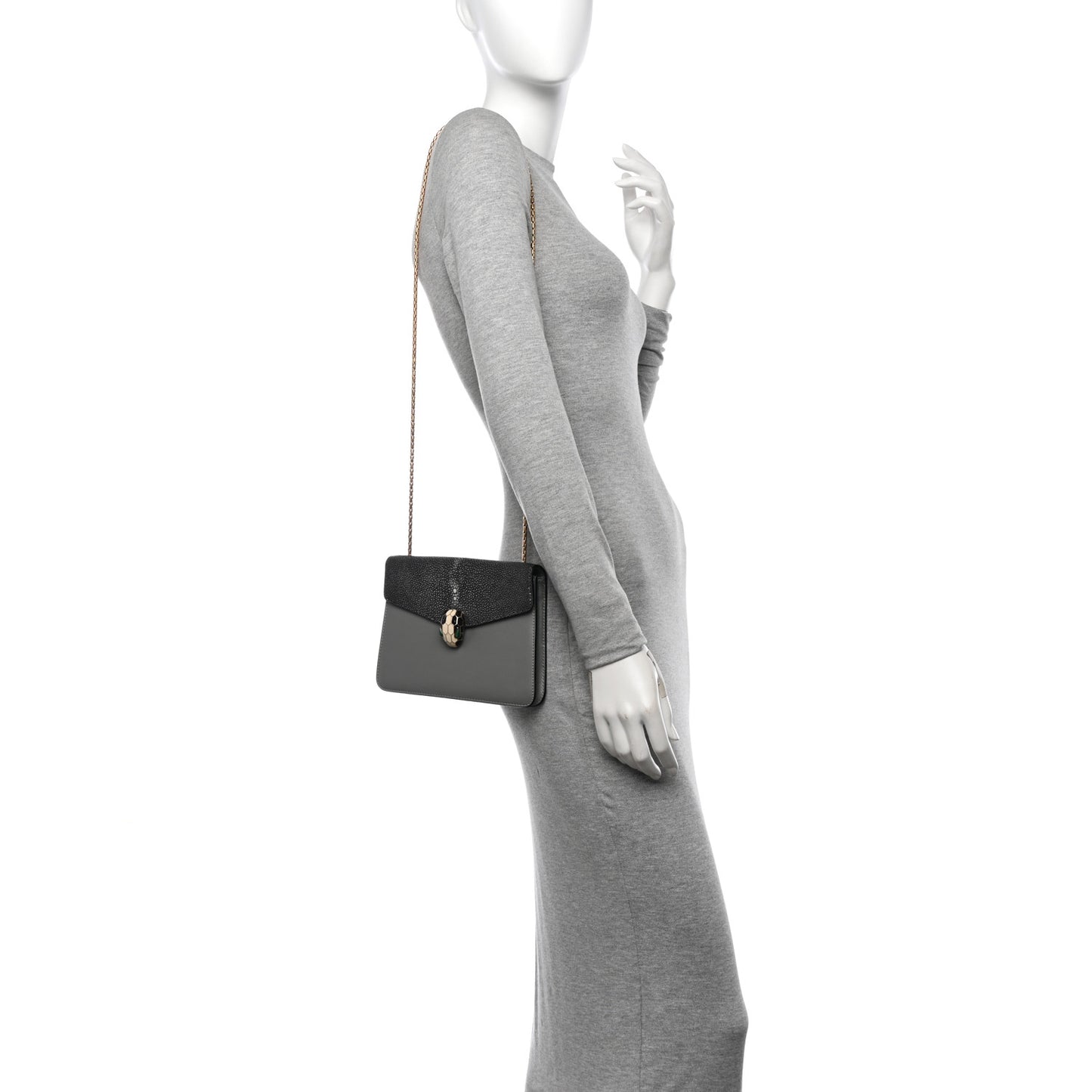 Galuchat Calfskin Serpenti Forever Crossbody Bag Grey