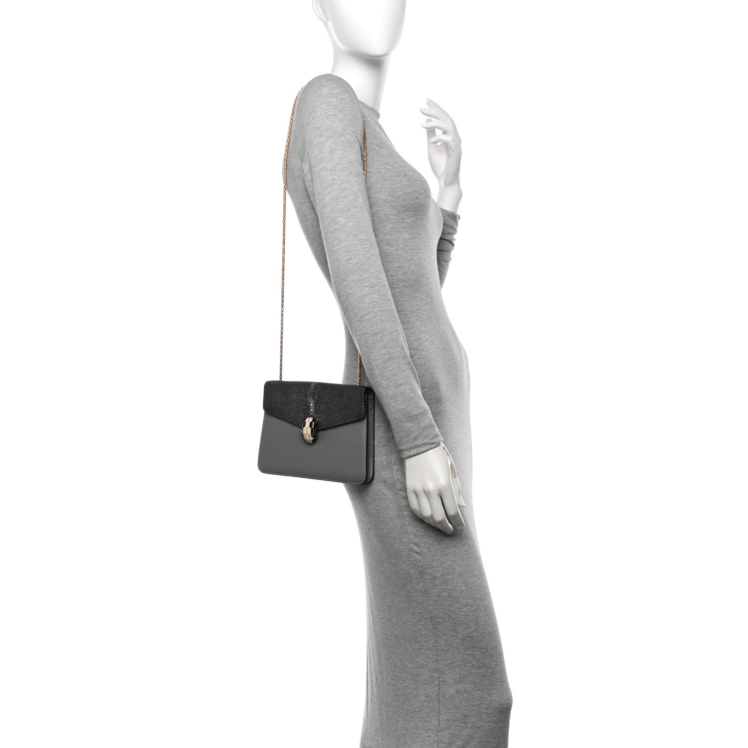 Bulgari Galuchat Calfskin Serpenti Forever Crossbody Bag Grey 2 of 14