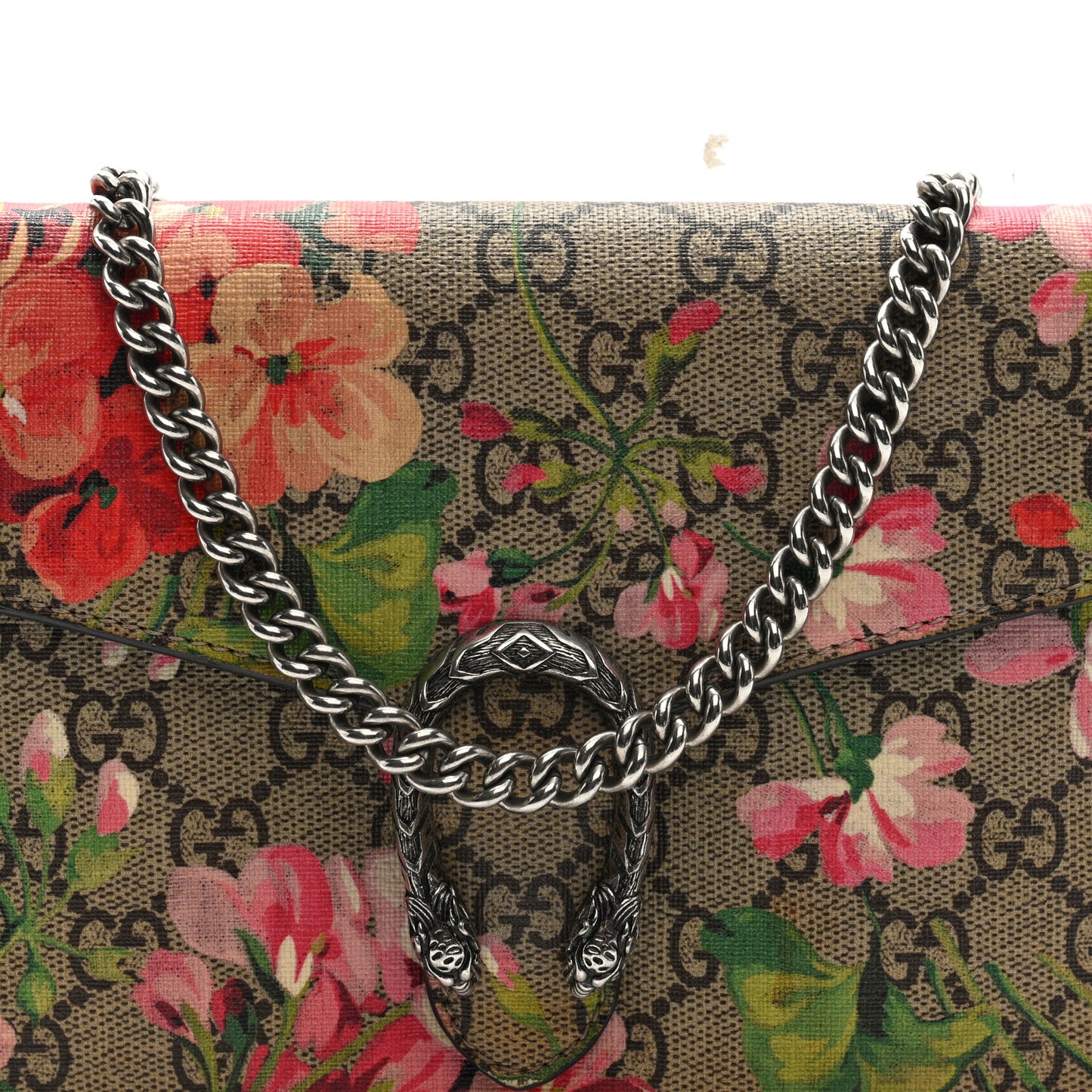 GG Supreme Monogram Blooms Mini Dionysus Chain Wallet Beige Multicolor Dry Rose
