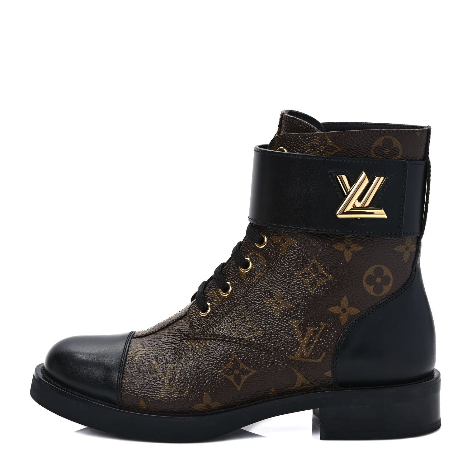 Louis Vuitton Calfskin Monogram Wonderland Flat Ranger Boots 38 Black 1 of 9