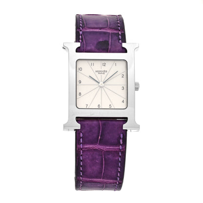 Hermes Stainless Steel Alligator 26mm Heure H Hour Quartz Watch Amethyst 1 of 5