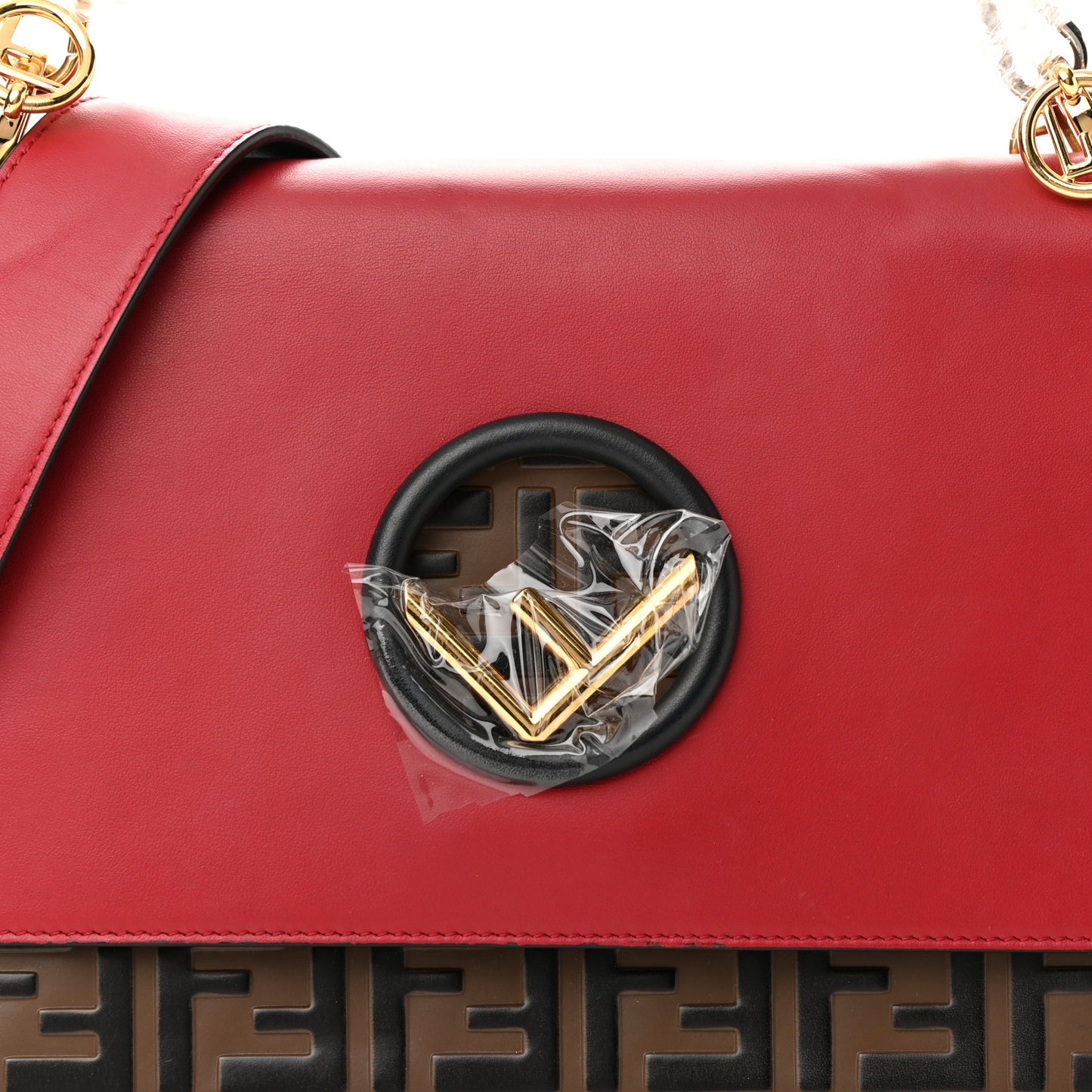 Vitello Century F is Fendi Bi-Color FF 1974 Embossed Kan I Shoulder Bag Fragola Maya Black