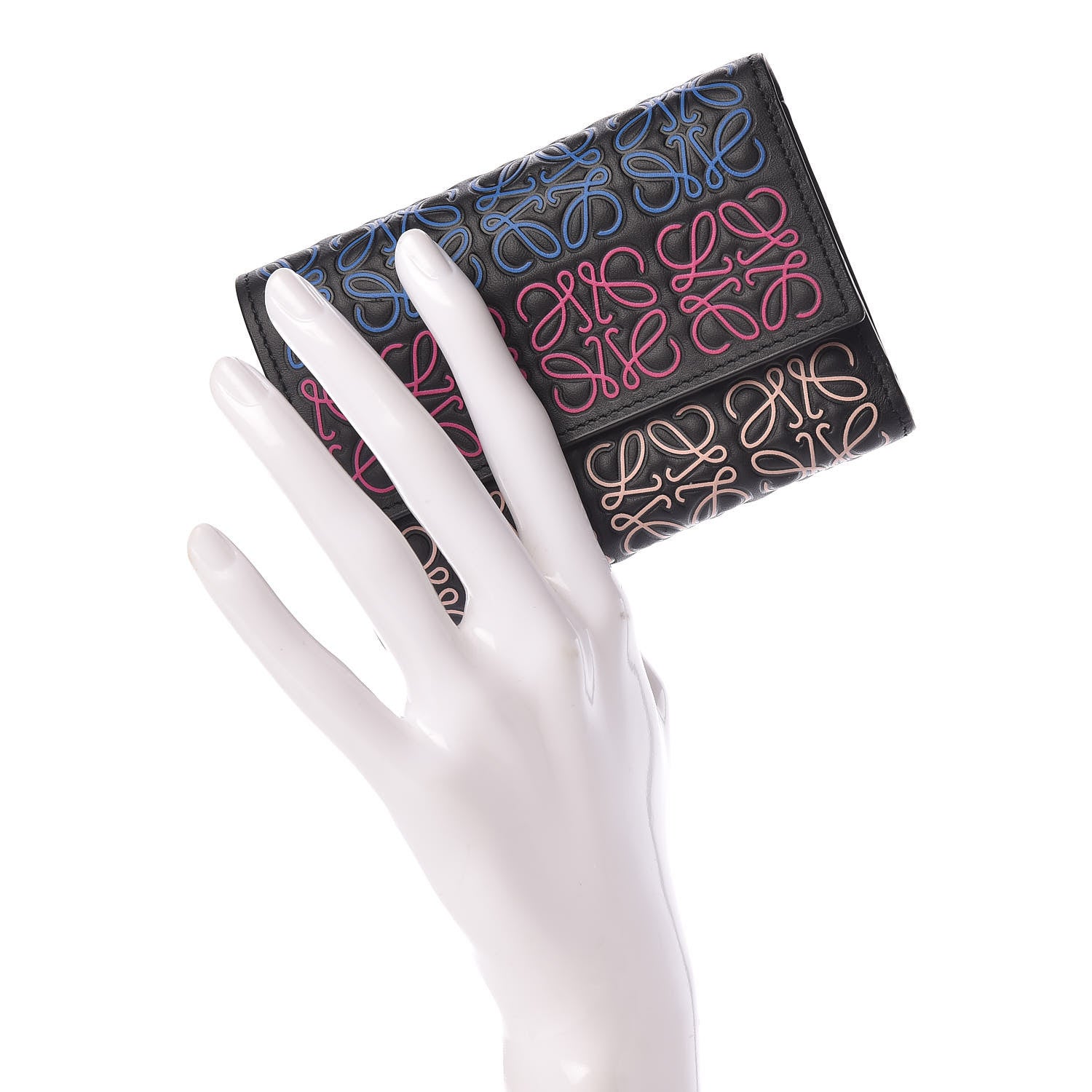 Loewe Calfskin Embossed Repeat Small Vertical Wallet Black Multicolor 2 of 8