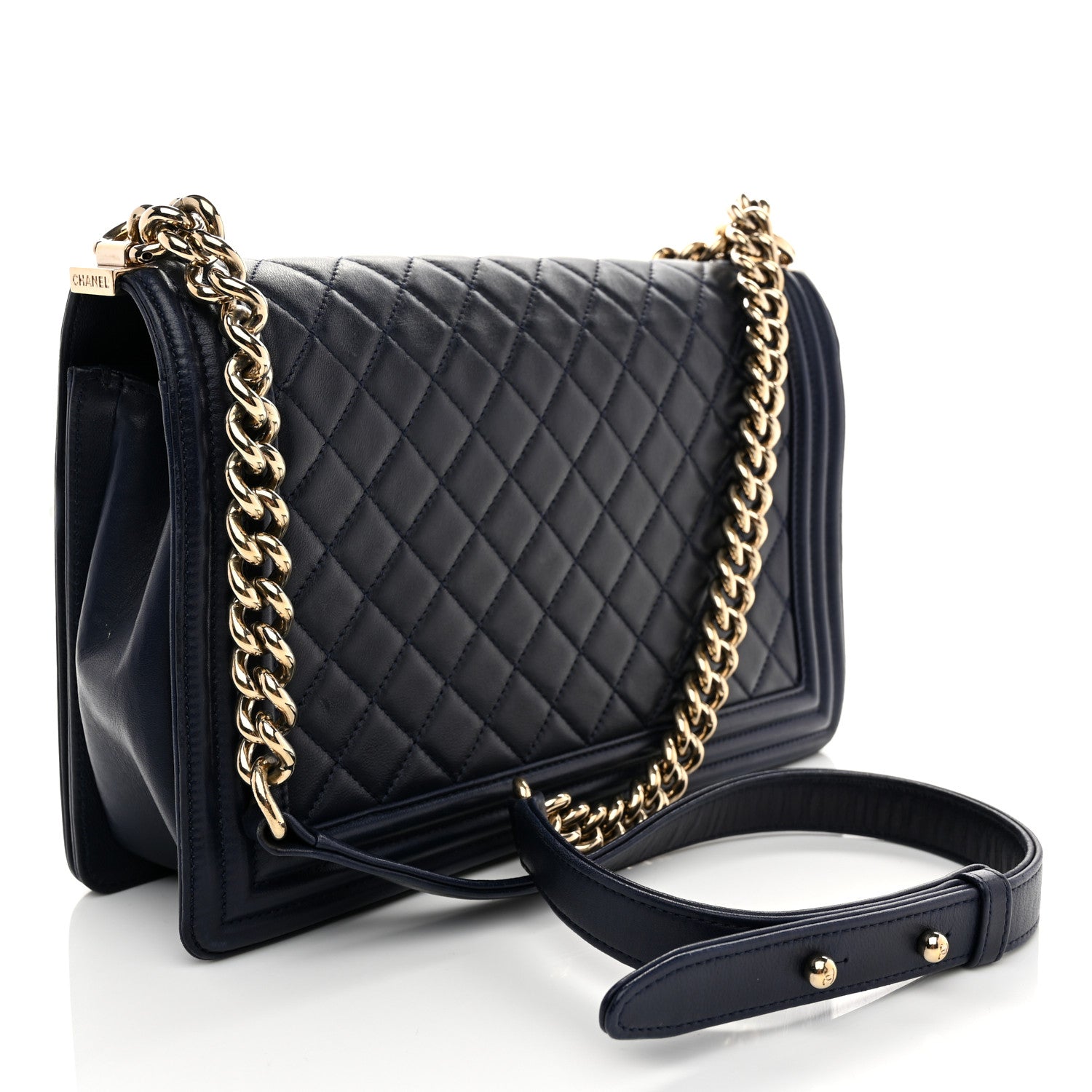 Chanel Lambskin Quilted New Medium Boy Flap Dark Navy Blue 3 of 10