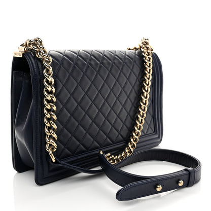 Chanel Lambskin Quilted New Medium Boy Flap Dark Navy Blue 3 of 10