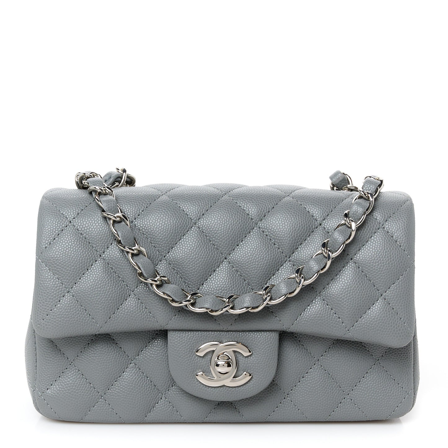 Caviar Quilted Mini Rectangular Flap Grey