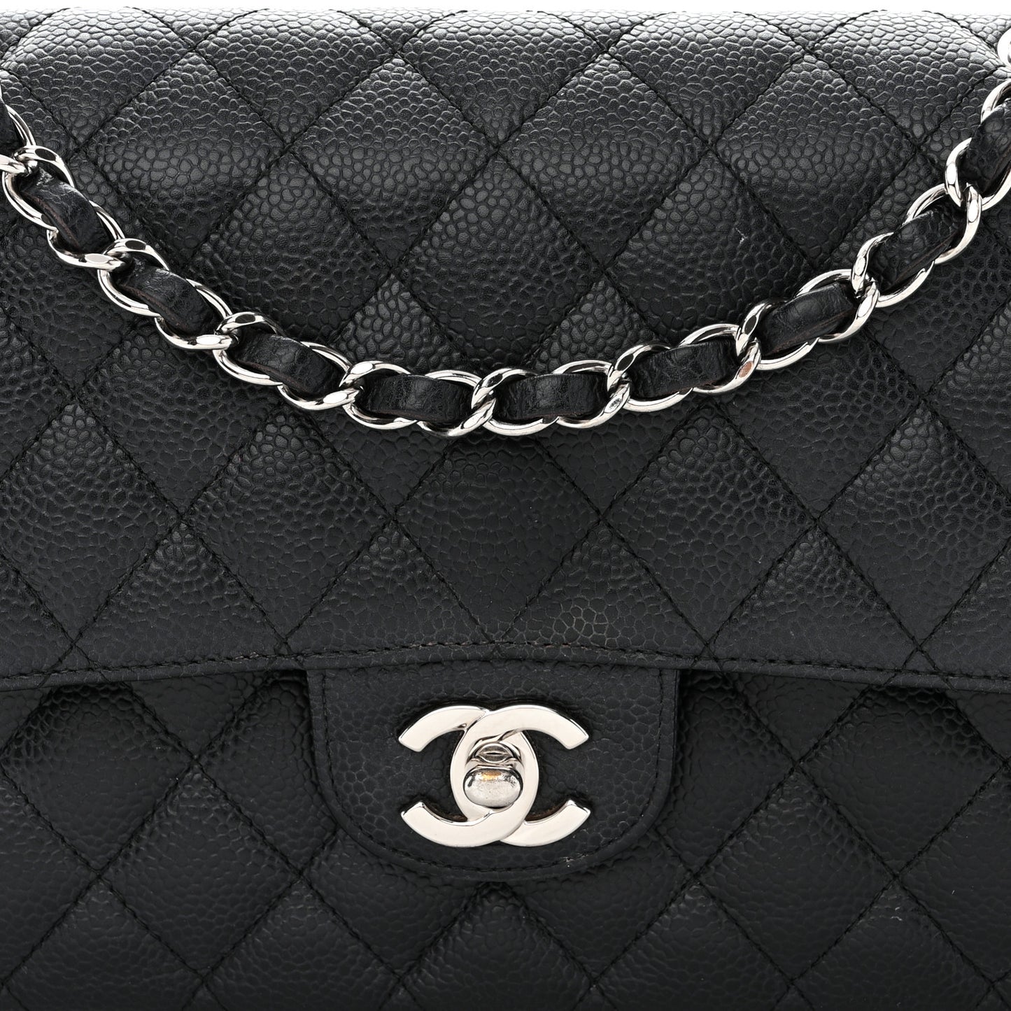 Caviar Quilted Medium Double Flap Black