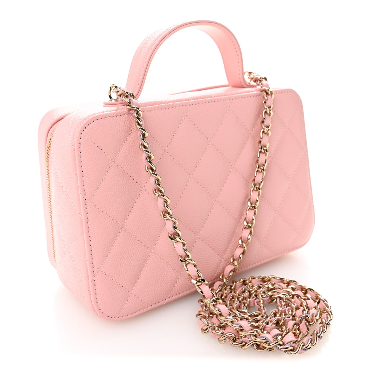 Caviar Quilted Top Handle Vanity With Chain Light Pink