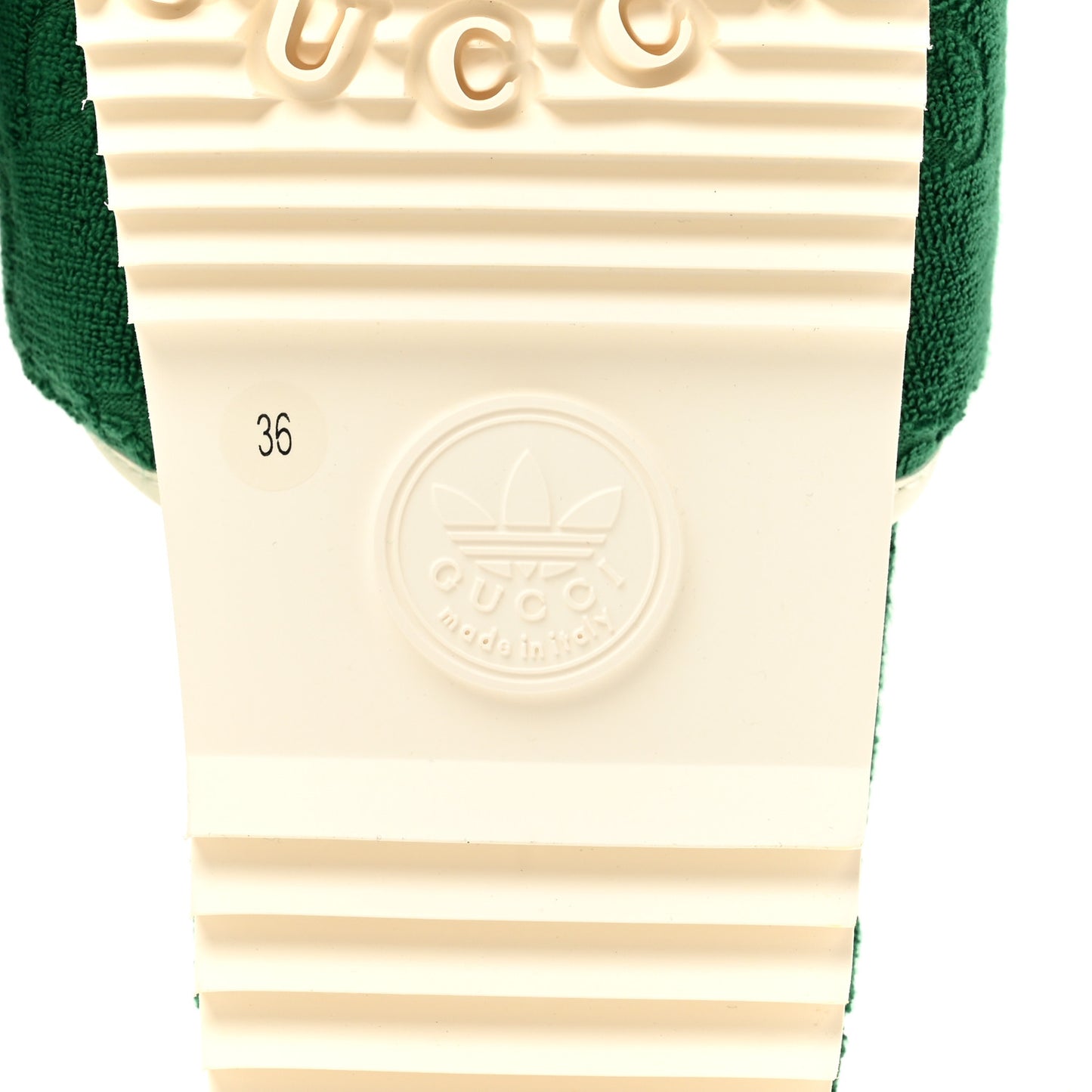 X ADIDAS Terry Cloth Trefoil GG Monogram Womens Platform Sandals 36 Green Off White
