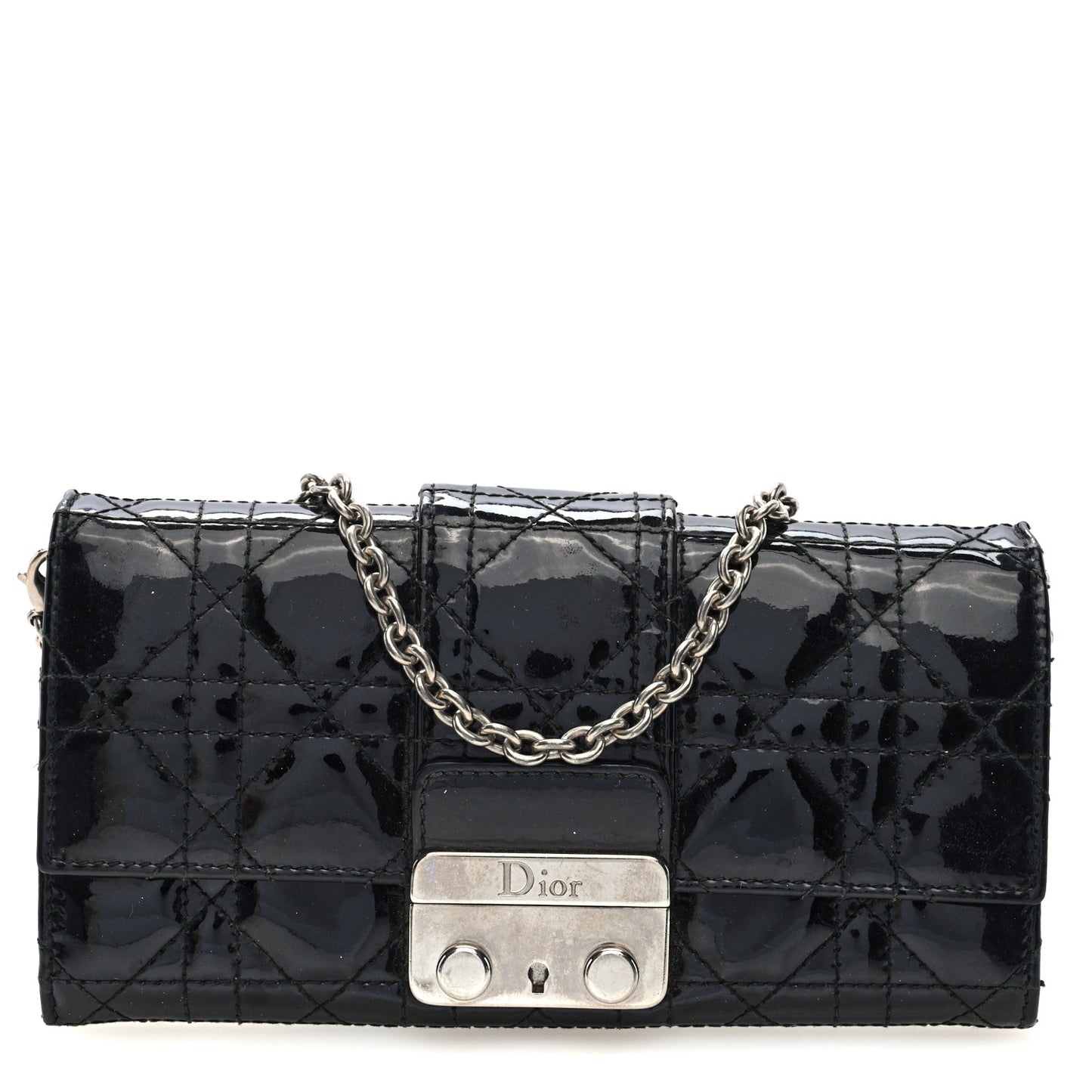 Patent Cannage Miss Dior Chain Wallet Black