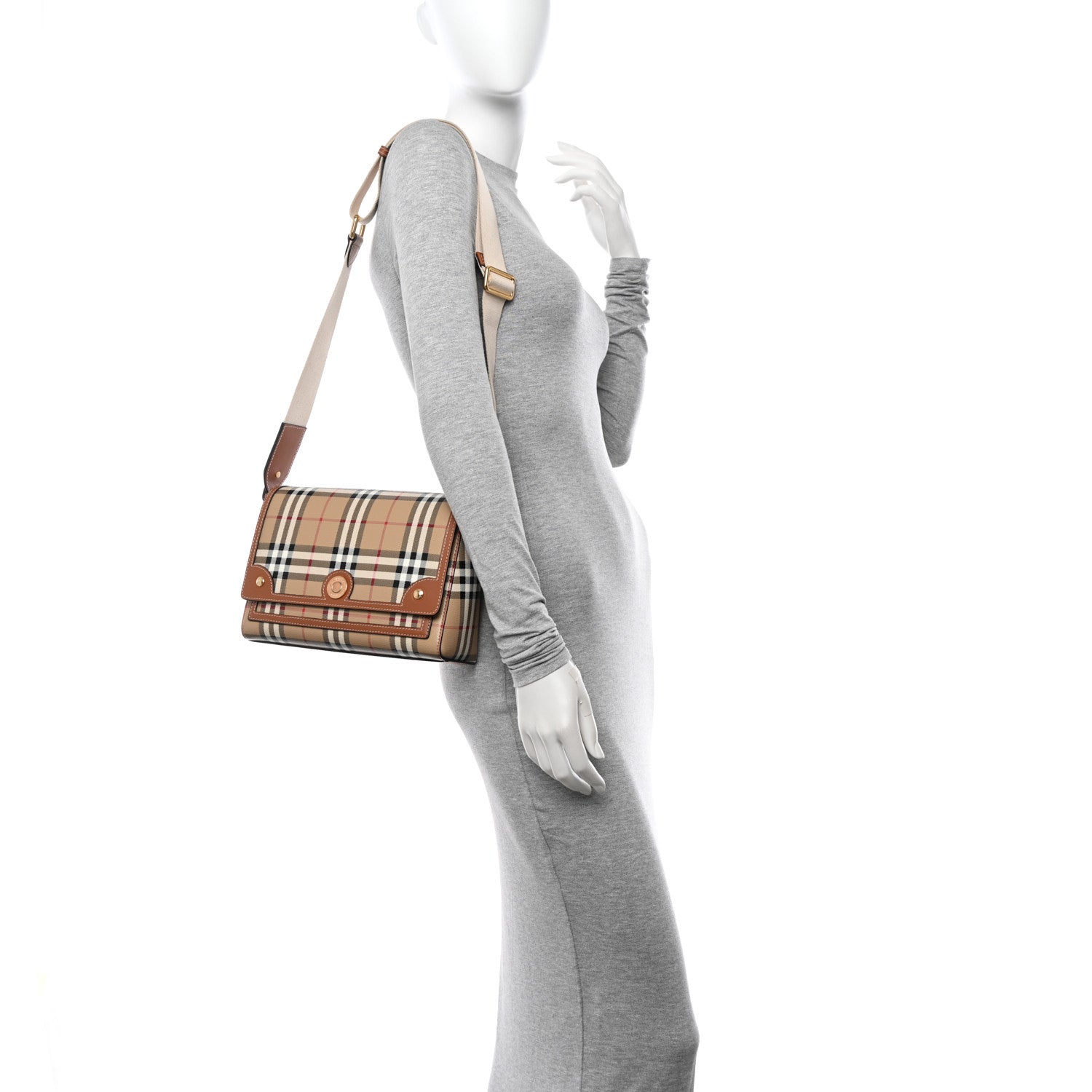 Burberry Coated Canvas Calfskin Vintage Check Medium Note Crossbody Bag Briar Brown 2 of 10