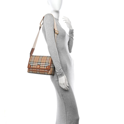 Burberry Coated Canvas Calfskin Vintage Check Medium Note Crossbody Bag Briar Brown 2 of 10