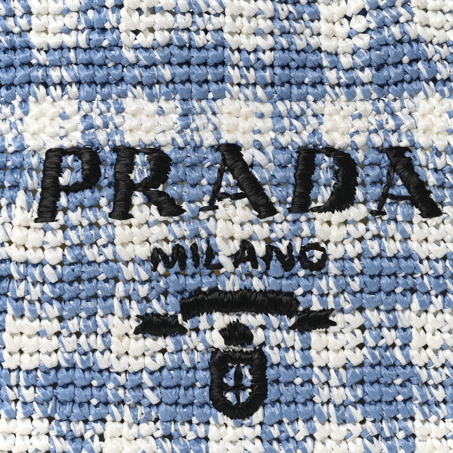 Prada Yarn Raffia Effect Crochet Embroidered Large Logo Tote Celeste 7 of 9