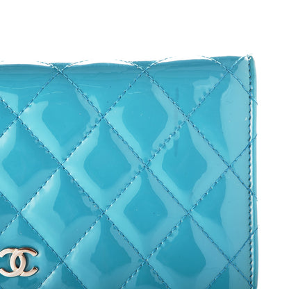 Chanel Patent Quilted Wallet On Chain WOC Turquoise Blue 10 of 11