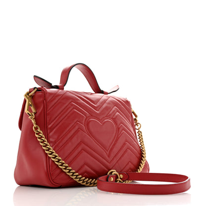Gucci Calfskin Matelasse Small GG Marmont Top Handle Shoulder Bag Hibiscus Red 2 of 10