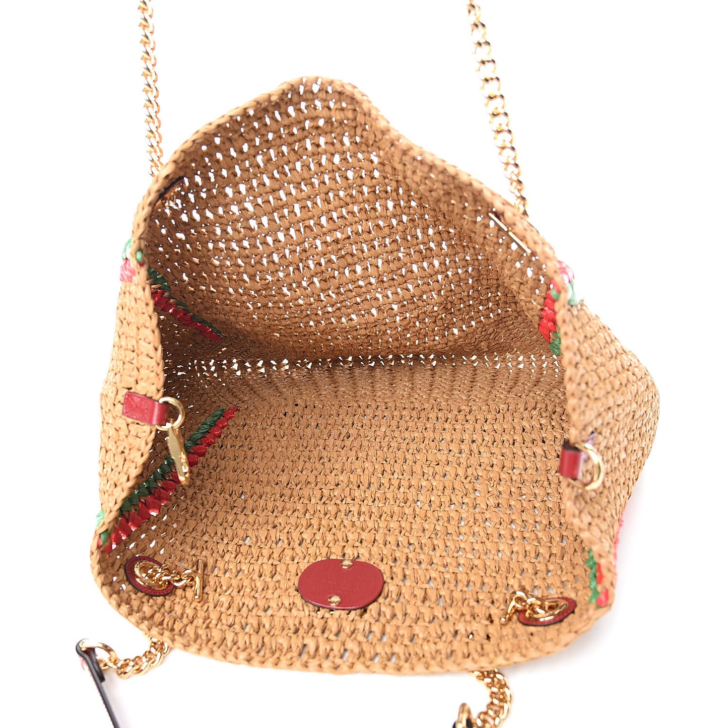 Raffia Effect Large GG Marmont Shoulder Tote Bag Natural Red Green