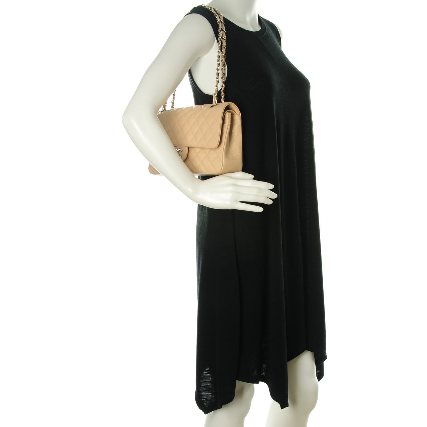 Caviar Quilted Medium Double Flap Beige Clair