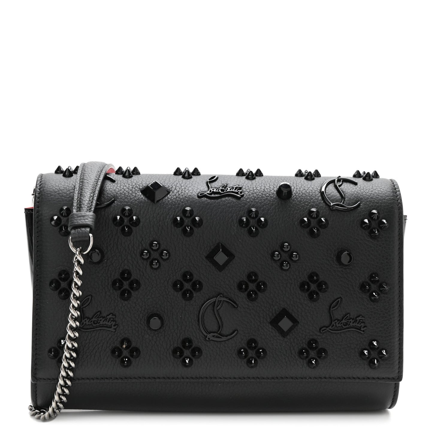 Calfskin Spikes Loubinthesky Paloma Clutch Black