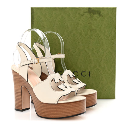 Gucci Cosmos Softy Calfskin Wooden Interlocking G Cut-Out 30/120mm Platform Sandals 38 Mystic White 9 of 9