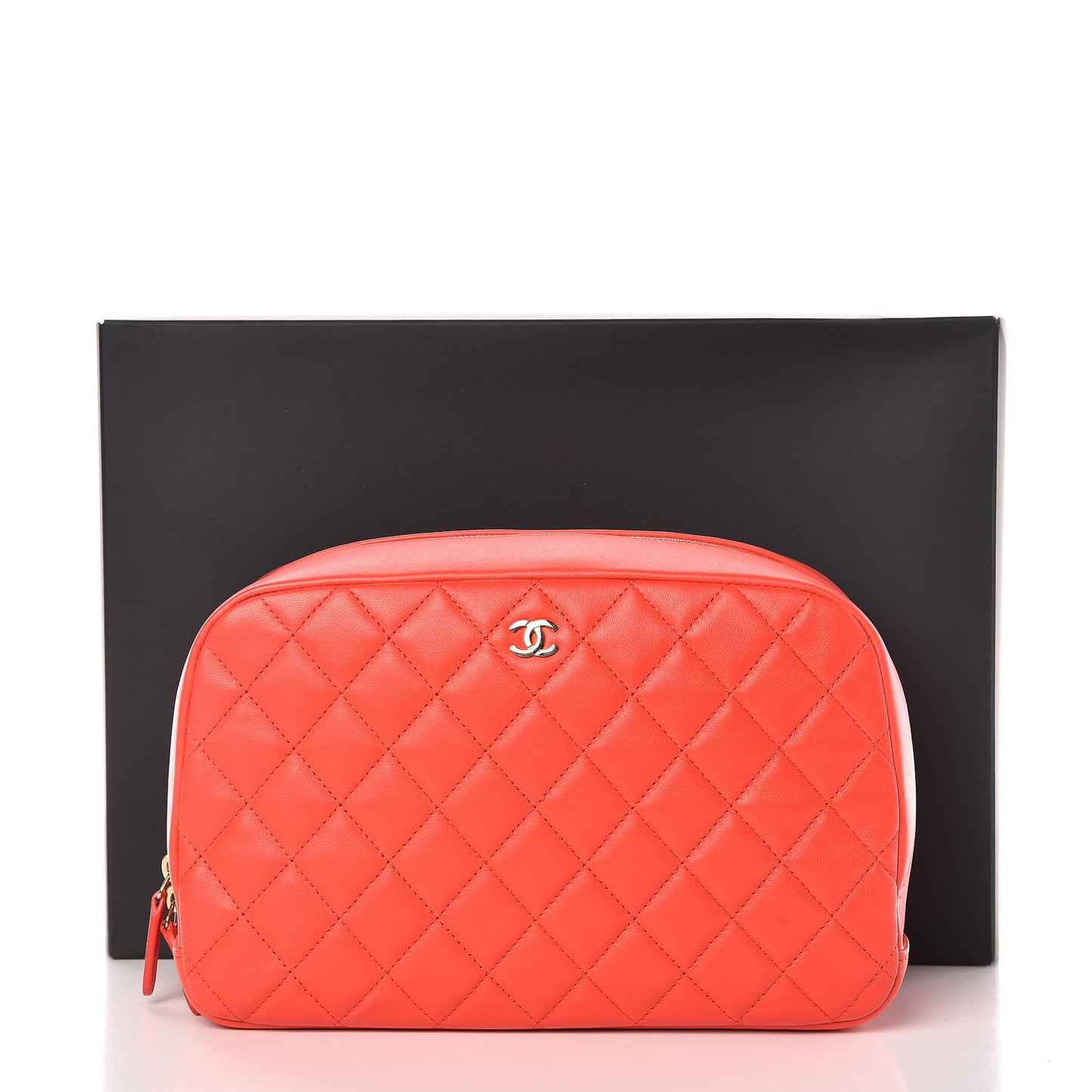 Lambskin Quilted Pouch Cosmetic Case Red