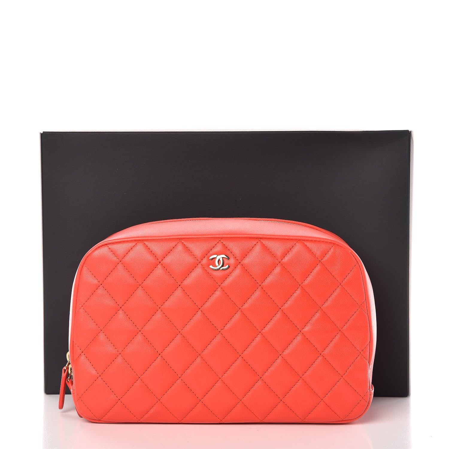 Chanel Lambskin Quilted Pouch Cosmetic Case Red 9 of 9