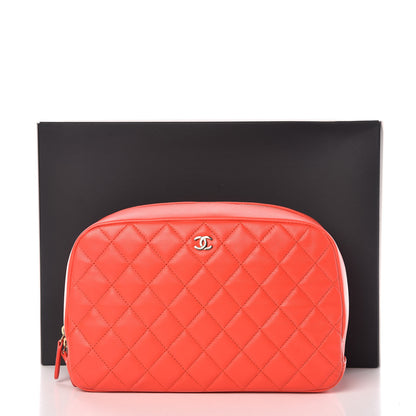 Chanel Lambskin Quilted Pouch Cosmetic Case Red 9 of 9