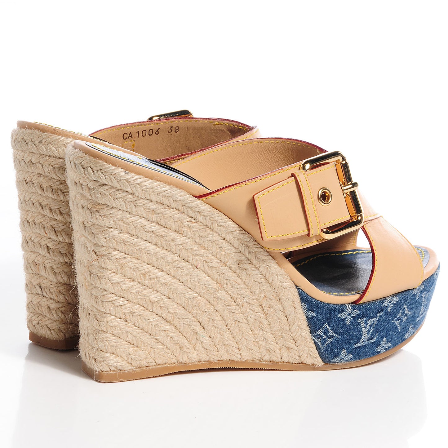 Vachetta Denim Juan Les Pins Espadrille Wedge Heels 38 Blue