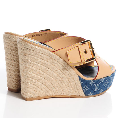 Louis Vuitton Vachetta Denim Juan Les Pins Espadrille Wedge Heels 38 Blue 6 of 9
