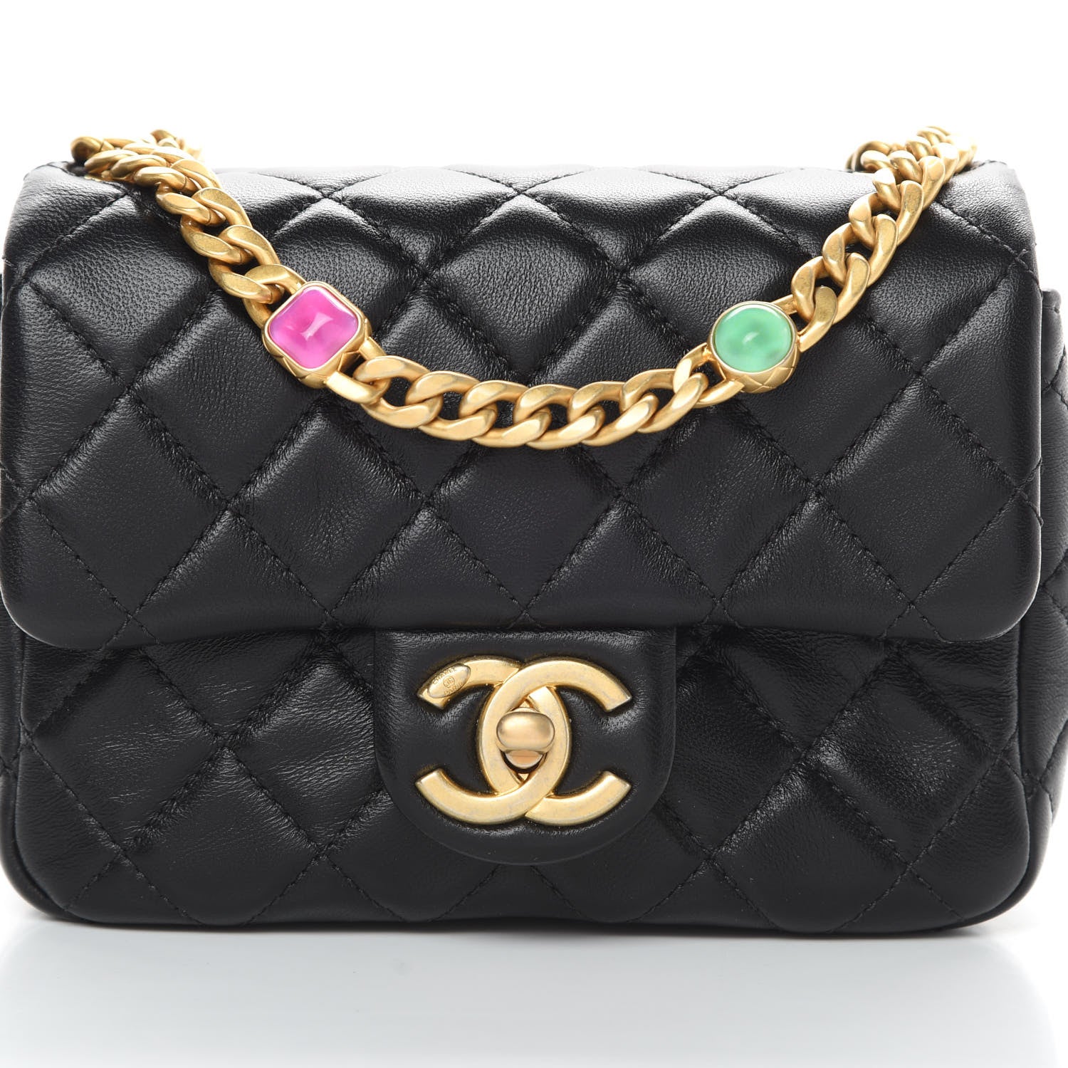 Chanel Lambskin Resin Quilted Mini Pearl Samba Square Flap Black 8 of 14