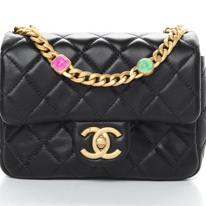 Chanel Lambskin Resin Quilted Mini Pearl Samba Square Flap Black 8 of 14