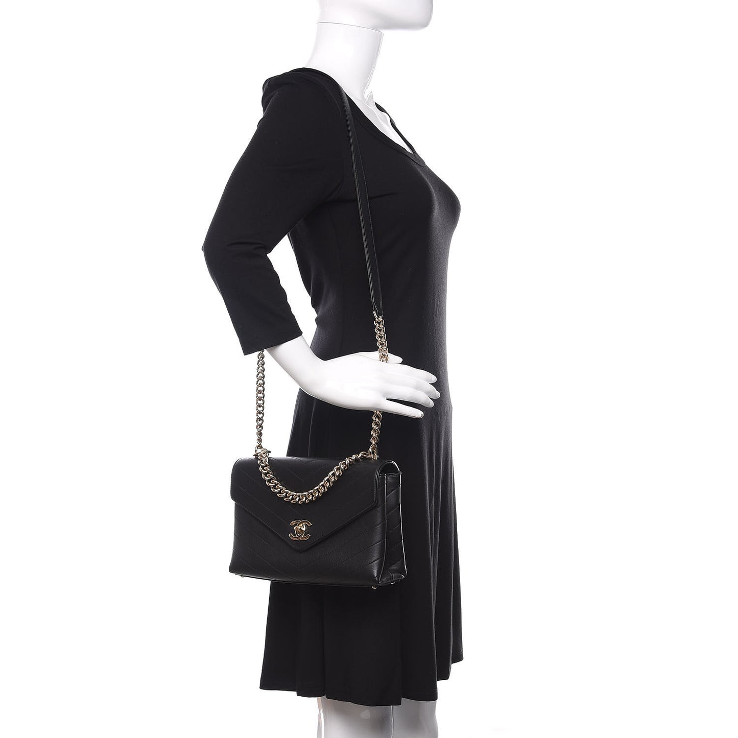 Calfskin Chevron Stitched Small Coco Flap Bag Black