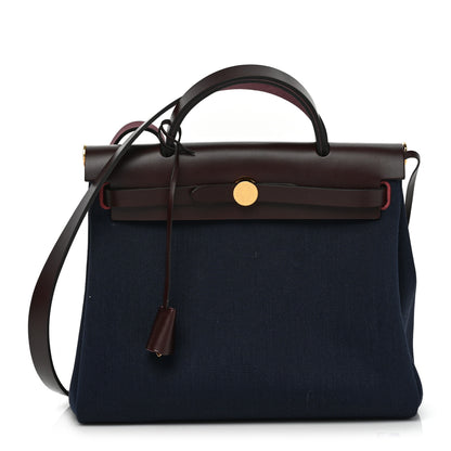 Hermes Toile Militaire Vache Hunter Herbag Zip Retourne 31 PM Rouge Sellier Bleu Marine 3 of 9