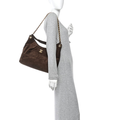Chanel Suede Calfskin Lambskin Quilted Large Maxi Hobo Dark Brown 2 of 11