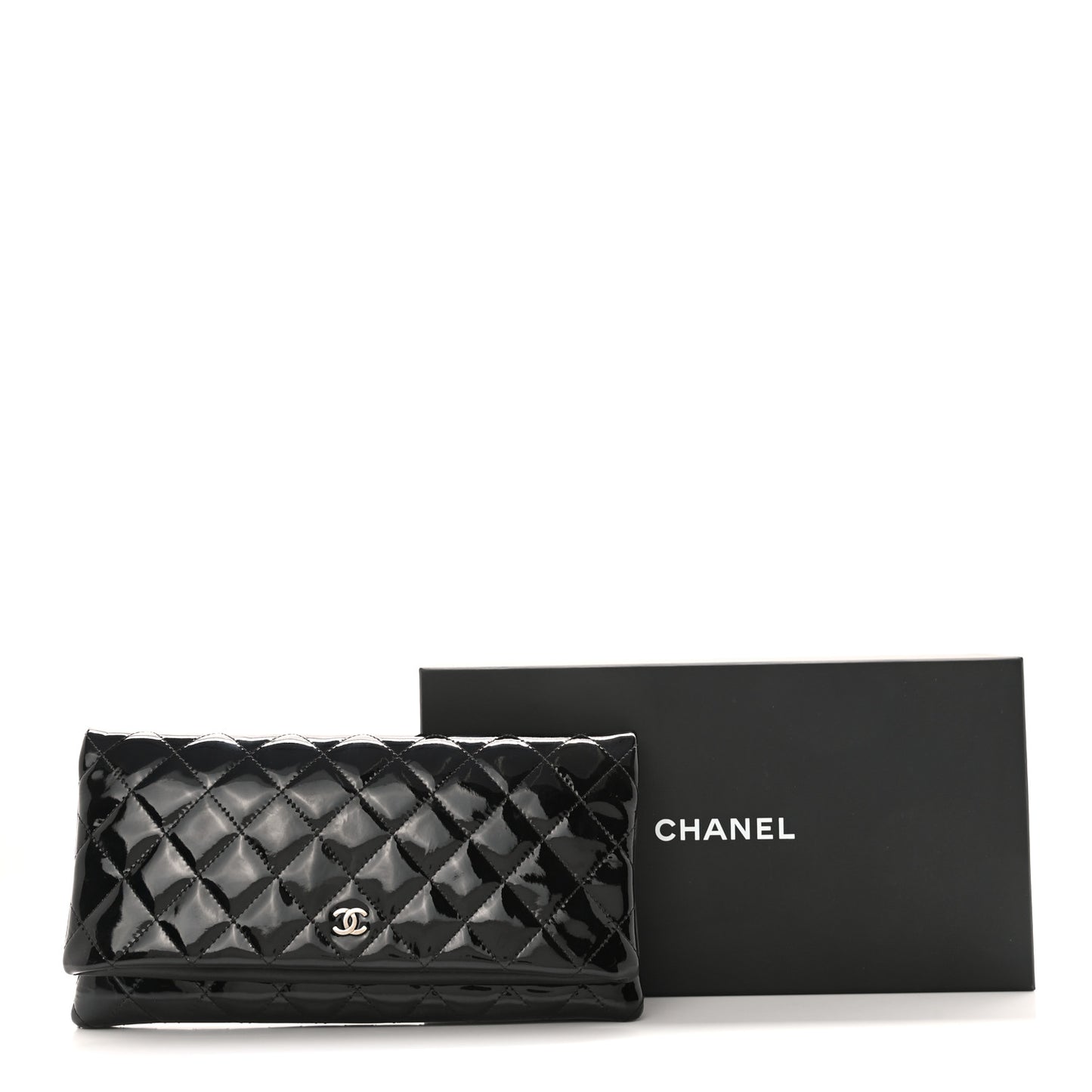 Patent Calfskin Quilted Beauty CC Clutch Black