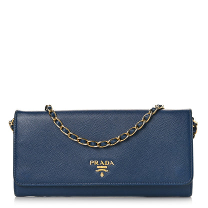 Prada Saffiano Metal Oro Chain Wallet Bleutte 1 of 13