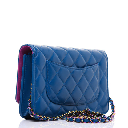 Chanel Lambskin Quilted Wallet On Chain WOC Dark Blue Pink 2 of 16