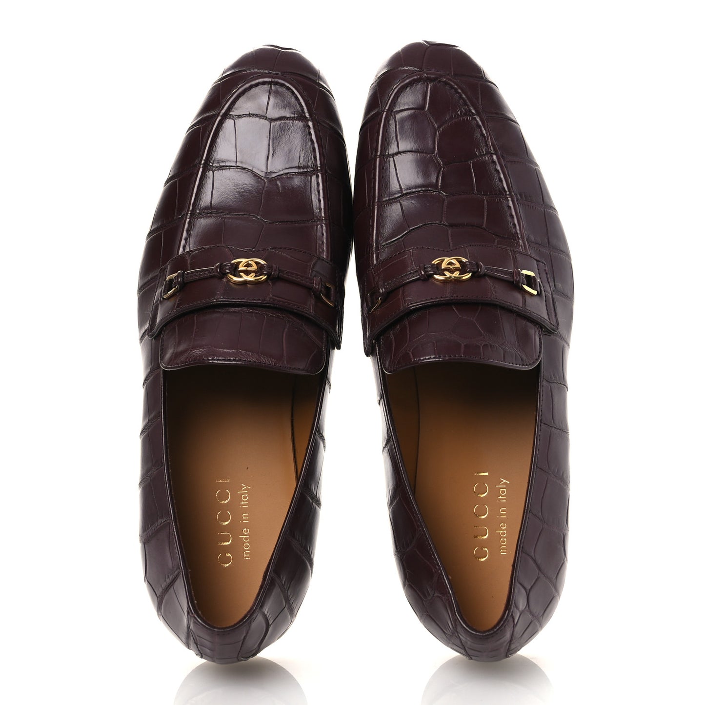 Alligator Interlocking G Mens Loafers 8 Bordeaux