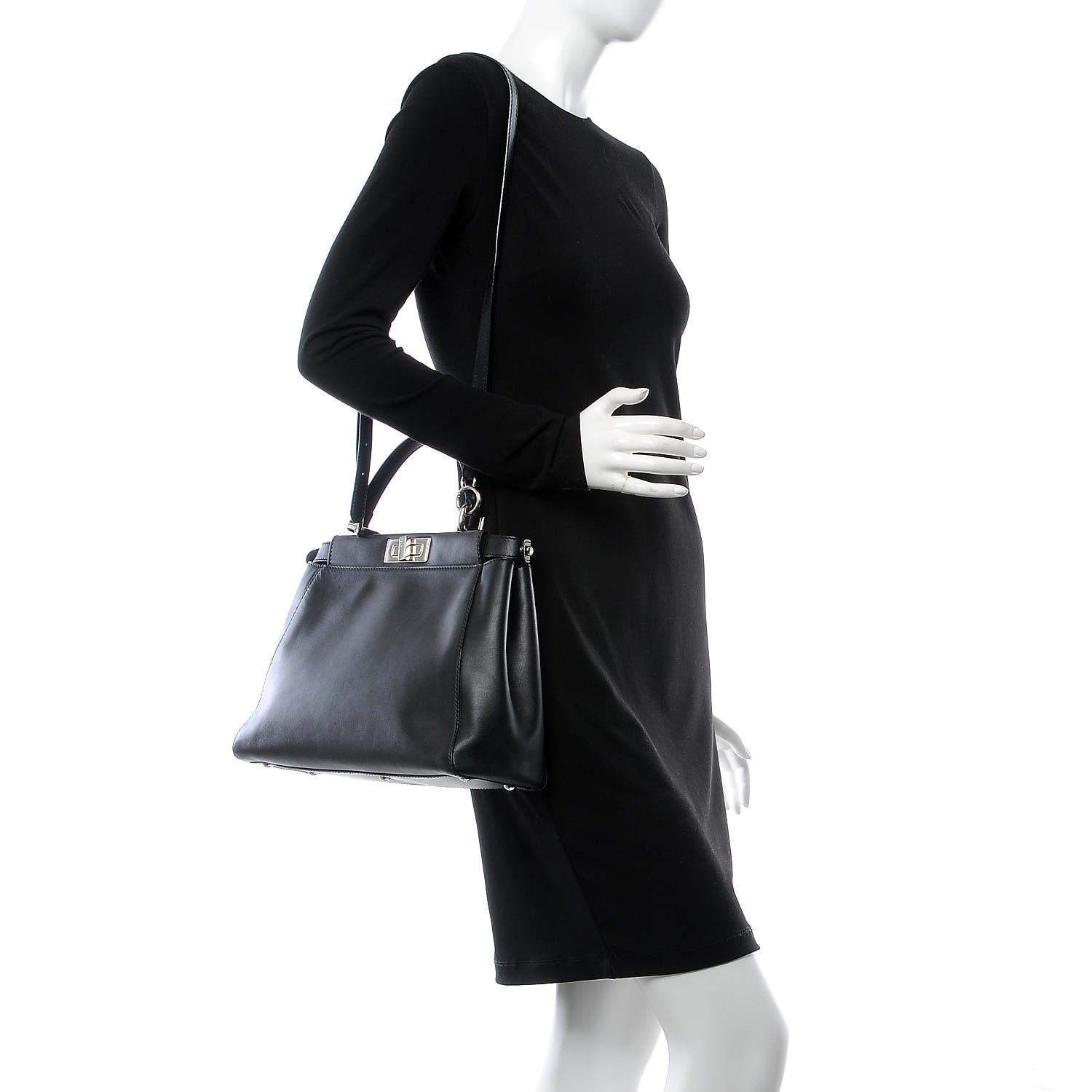 Fendi Vitello Seta Python Crocodile Monster Eyes Medium Peekaboo Iconic Satchel Black Girasole 2 of 11