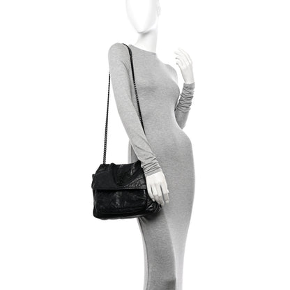 Saint Laurent Crinkled Calfskin Matelasse Monogram Medium Niki Chain Satchel Black 2 of 10