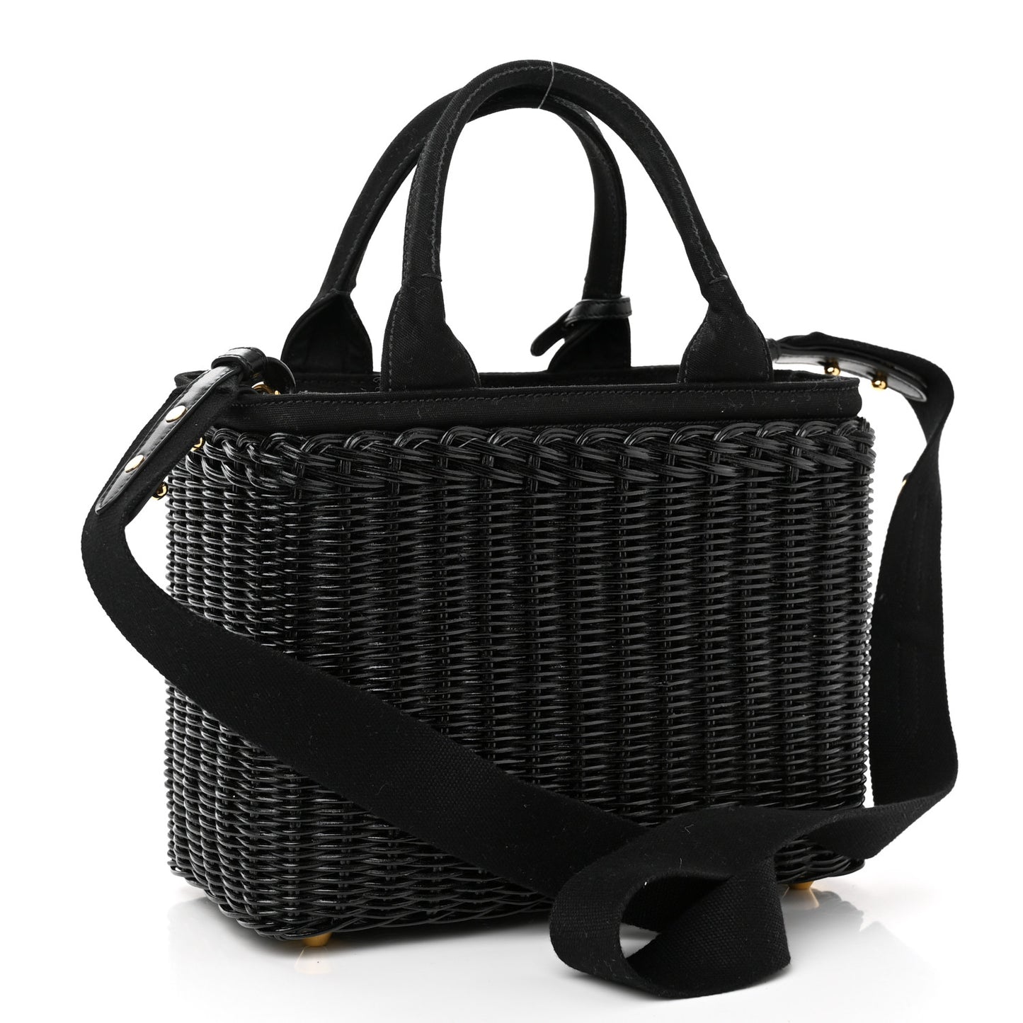 Wicker Canvas Shoulder Bag Black