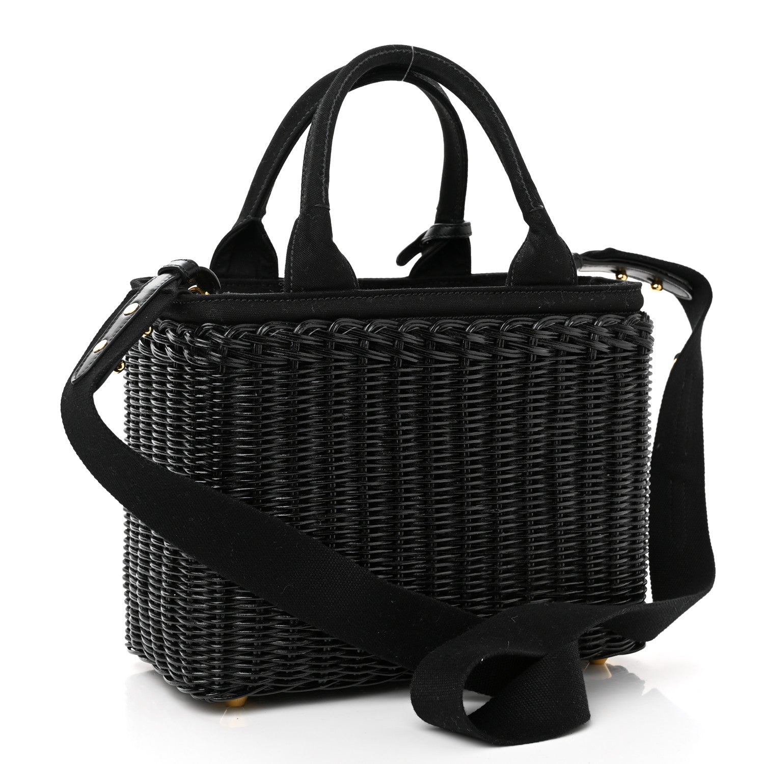 Prada Wicker Canvas Shoulder Bag Black 2 of 10