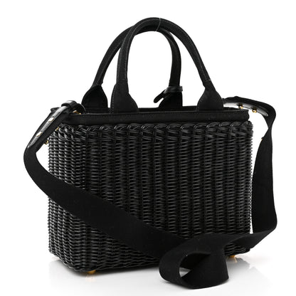 Prada Wicker Canvas Shoulder Bag Black 2 of 10
